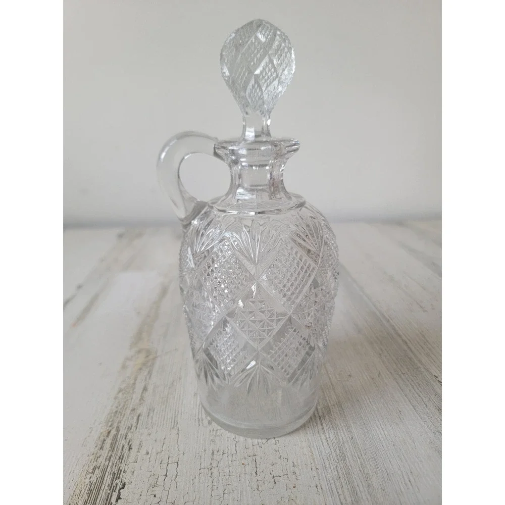 Vintage cut glass decanter clear collection bottle home decor‎